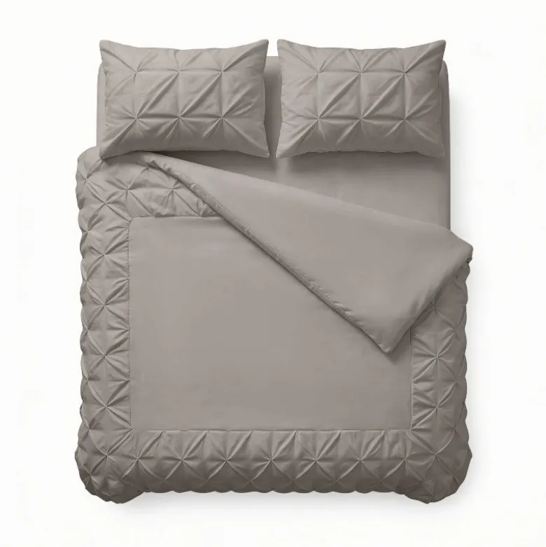 Dekbedovertrek Border Pintuck - Taupe/Grijs
