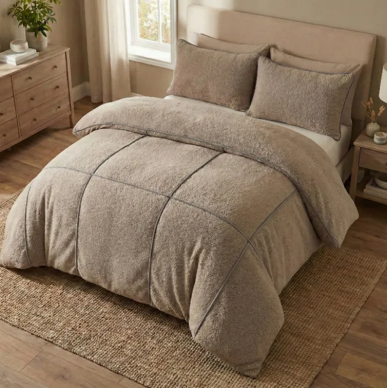 Dekbedovertrek Teddy Trim - Taupe / Antraciet