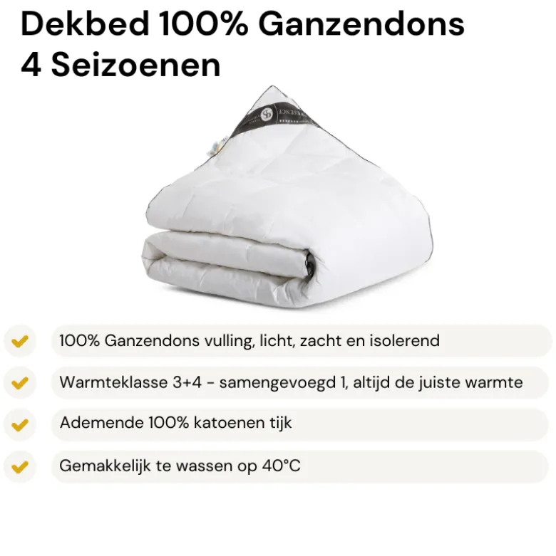 Dekbed 4 Seizoenen & 2 Hoofdkussens - 100% Ganzendons Bundel