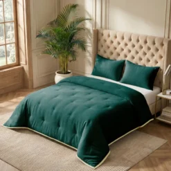 Easy Dekbed Zonder Overtrek Corduroy - Donker Groen/Crème