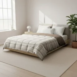 Easy Dekbed Zonder Overtrek - Horizontal Lines - Beige