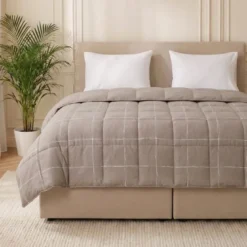 Easy Dekbed Zonder Overtrek - Scribble Squares - Taupe