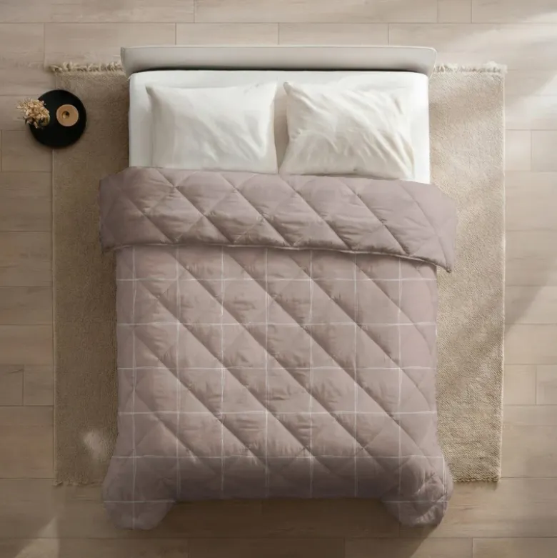 Easy Dekbed Zonder Overtrek - Scribble Squares - Taupe