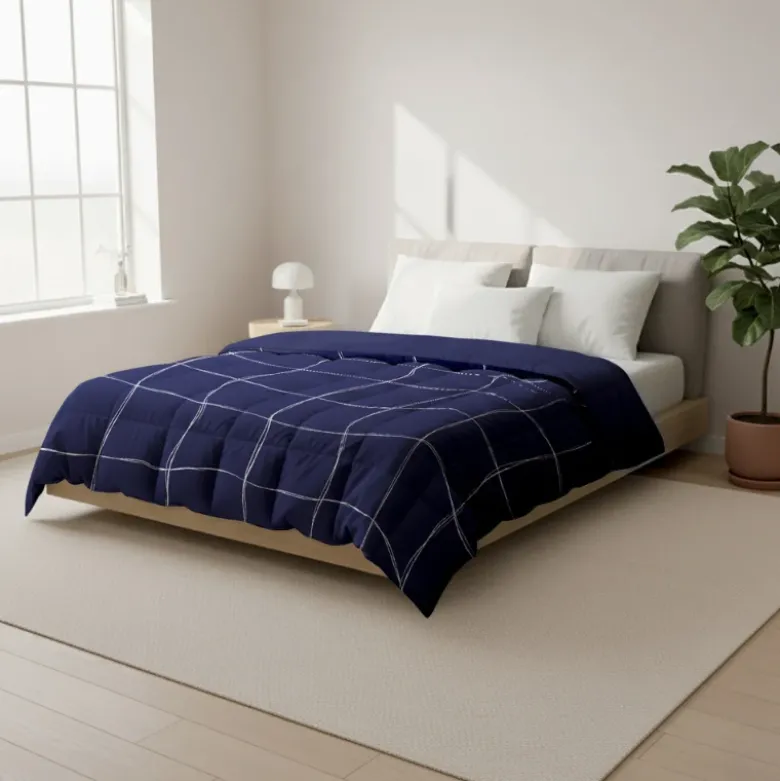 Easy Dekbed Zonder Overtrek - Scribble Squares - Navy