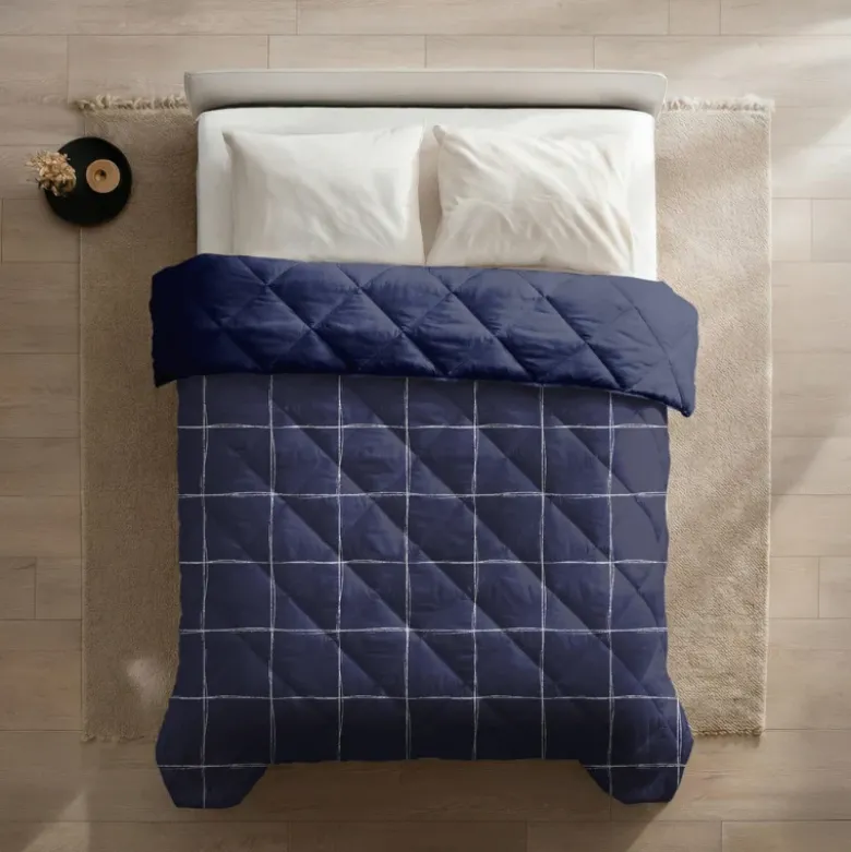Easy Dekbed Zonder Overtrek - Scribble Squares - Navy