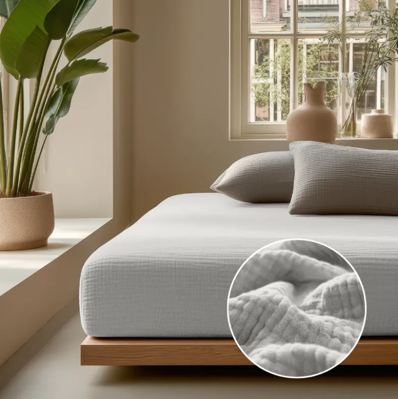Hoeslaken Katoen Mousseline - Creme