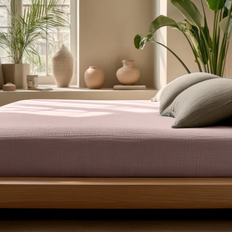 Hoeslaken Katoen Mousseline - Roze