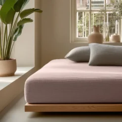 Hoeslaken Katoen Mousseline - Roze