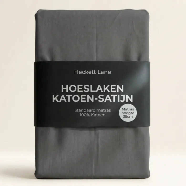 Hoeslaken Katoen-Satijn - Antraciet