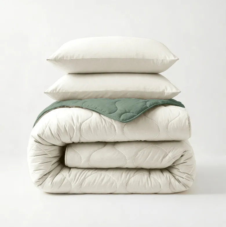 Lazy Dekbed Zonder Overtrek - Crème/Groen
