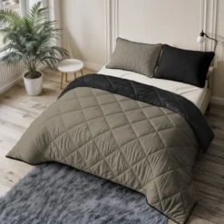 Lazy Dekbed Zonder Overtrek - Double Face - Taupe/Zwart