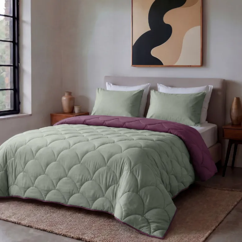 Lazy Dekbed Zonder Overtrek - Groen/Rose