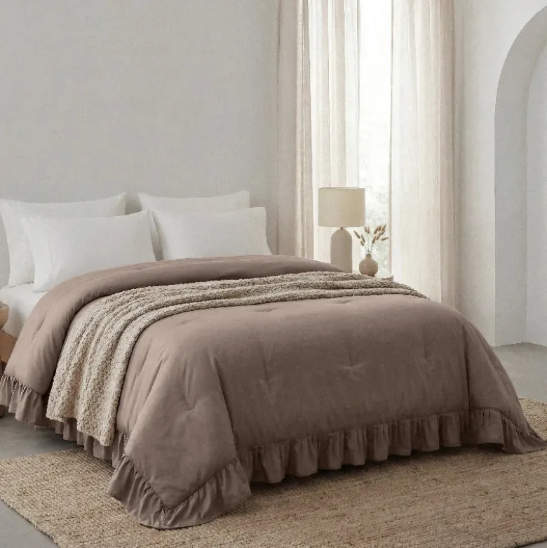 Lazy Dekbed Zonder Overtrek Ruffles - Taupe
