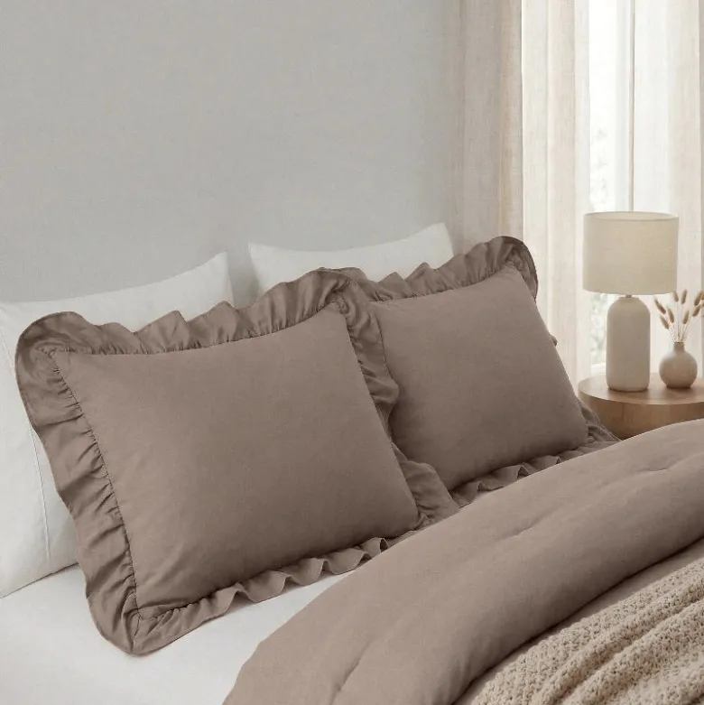 Lazy Dekbed Zonder Overtrek Ruffles - Taupe