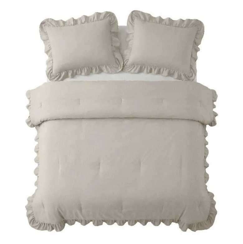 Lazy Dekbed Zonder Overtrek Ruffles - Taupe/Grijs