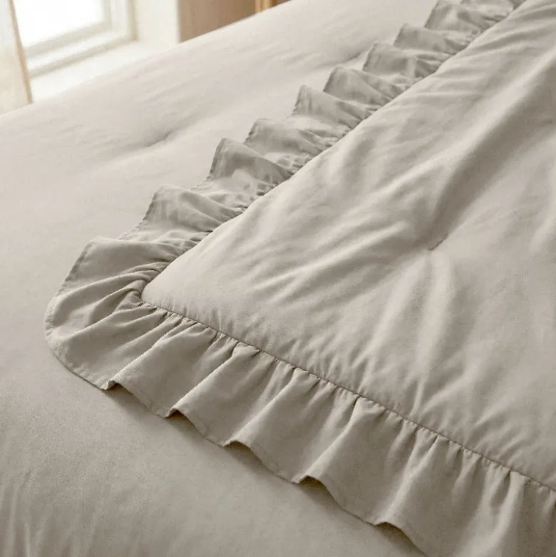 Lazy Dekbed Zonder Overtrek Ruffles - Taupe/Grijs