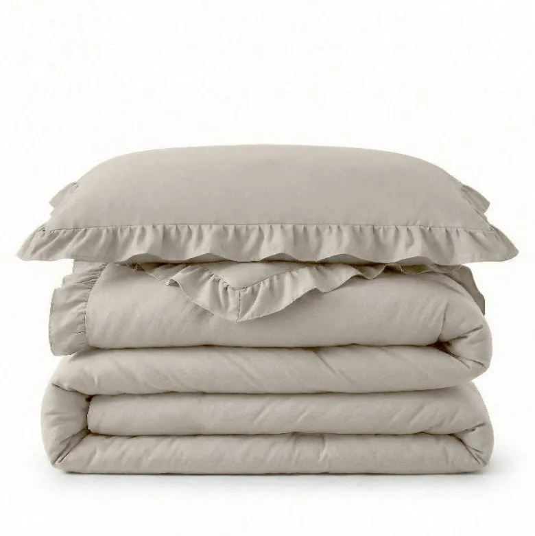 Lazy Dekbed Zonder Overtrek Ruffles - Taupe/Grijs