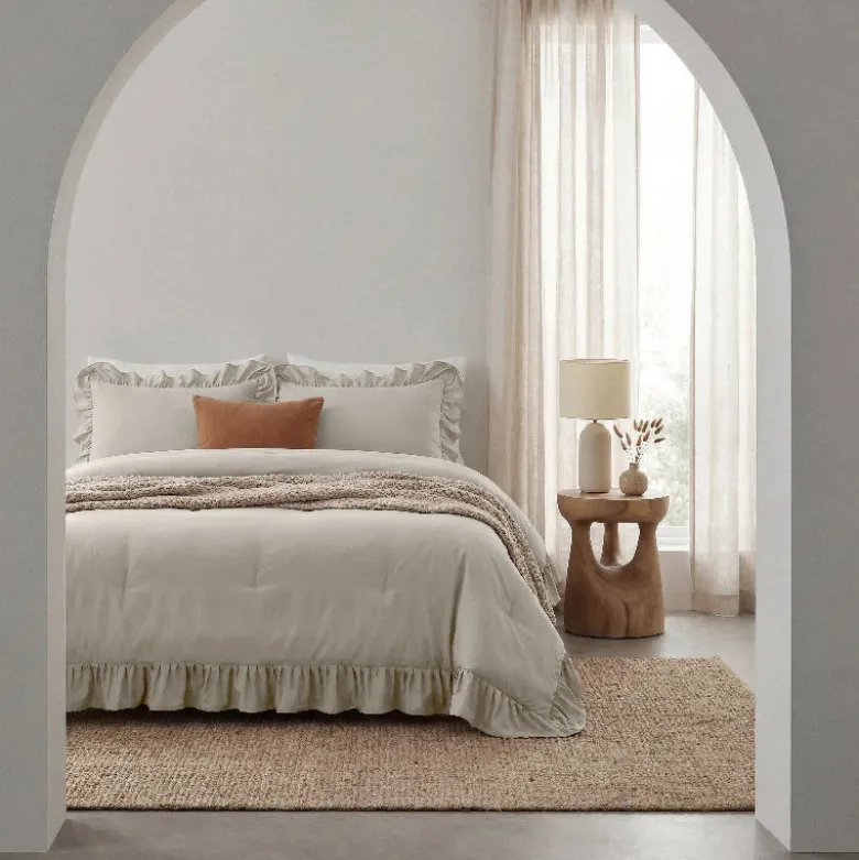 Lazy Dekbed Zonder Overtrek Ruffles - Taupe/Grijs