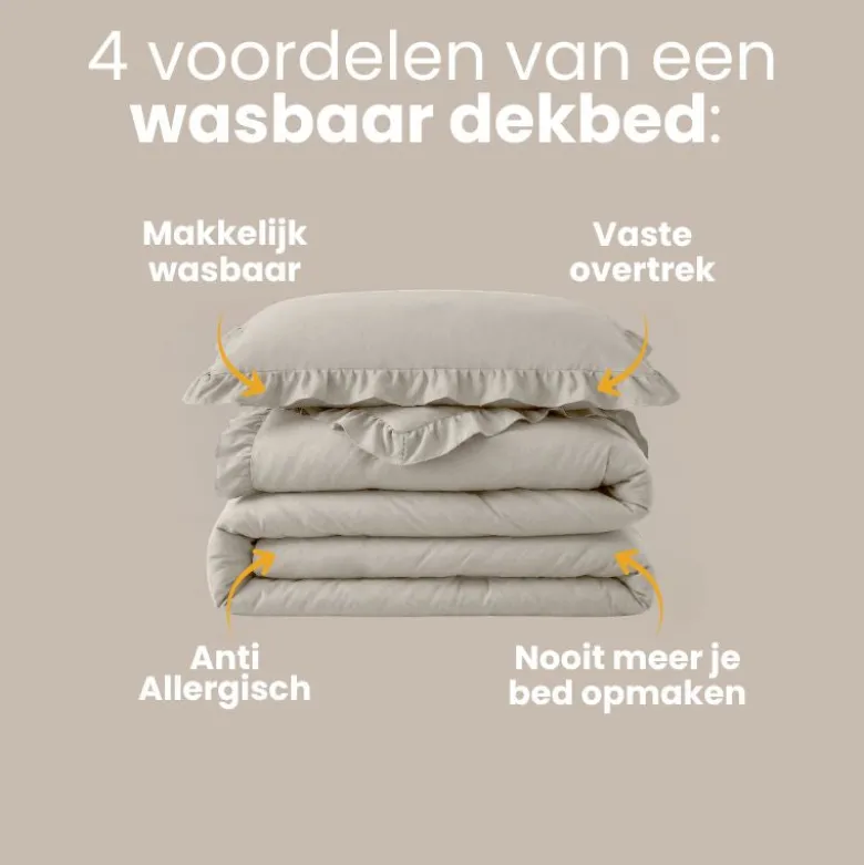 Lazy Dekbed Zonder Overtrek Ruffles - Taupe/Grijs
