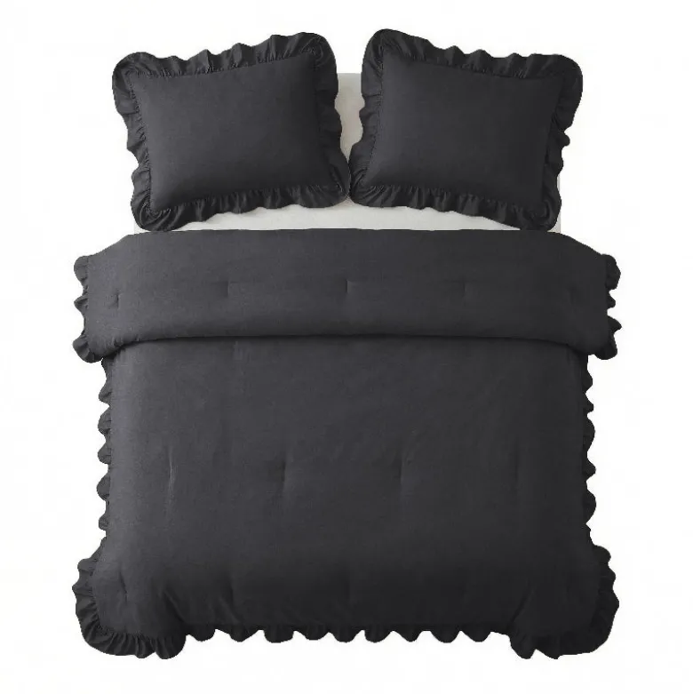 Lazy Dekbed Zonder Overtrek Ruffles - Antraciet