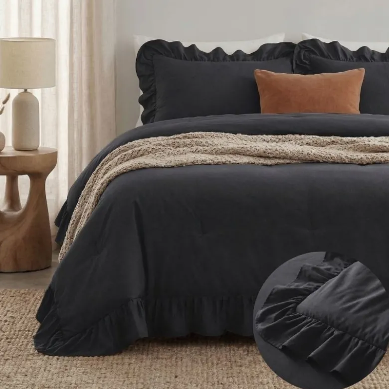 Lazy Dekbed Zonder Overtrek Ruffles - Antraciet