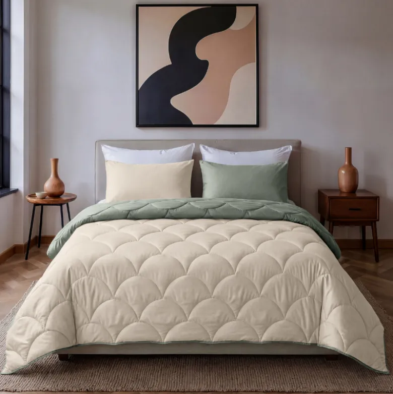 Lazy Dekbed Zonder Overtrek - Taupe/Groen