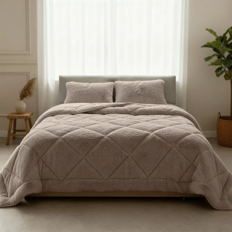 Lazy Dekbed Zonder Overtrek - Teddy Fur - Taupe