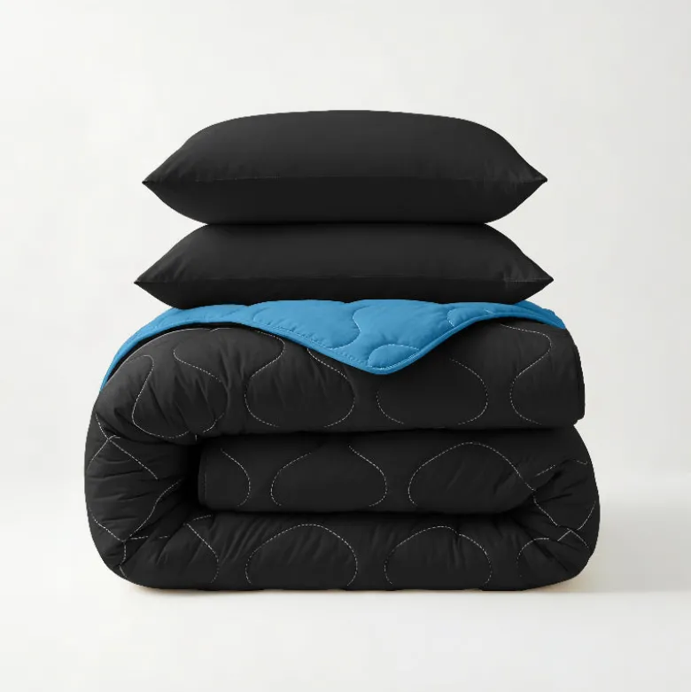 Lazy Dekbed Zonder Overtrek - Zwart/Blauw