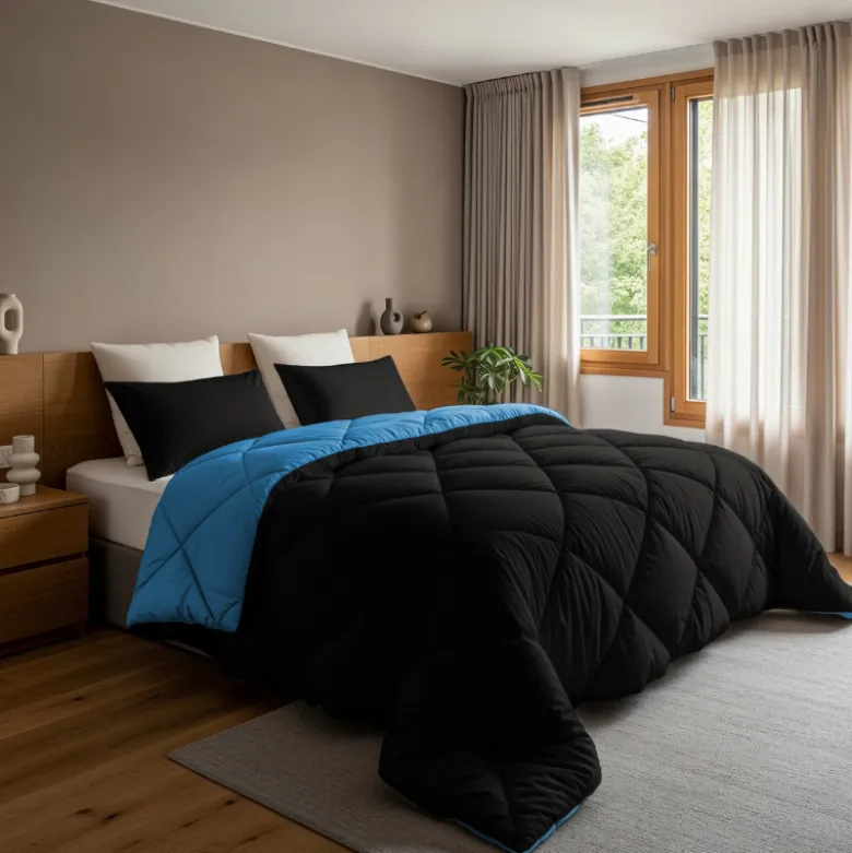 Lazy Dekbed Zonder Overtrek - Zwart/Blauw