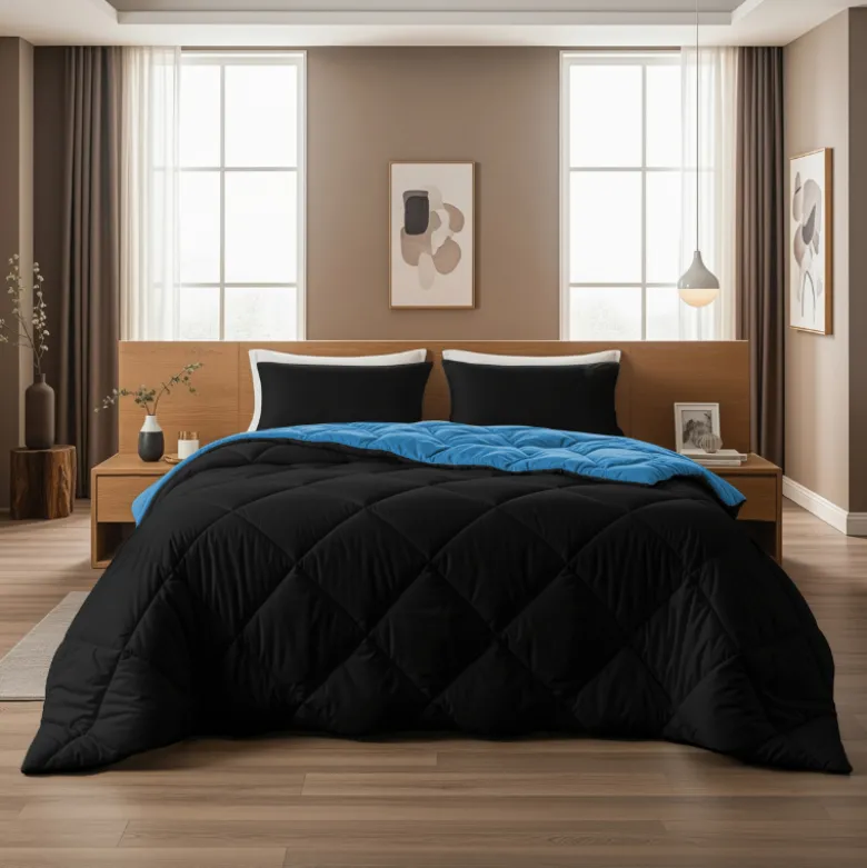 Lazy Dekbed Zonder Overtrek - Zwart/Blauw