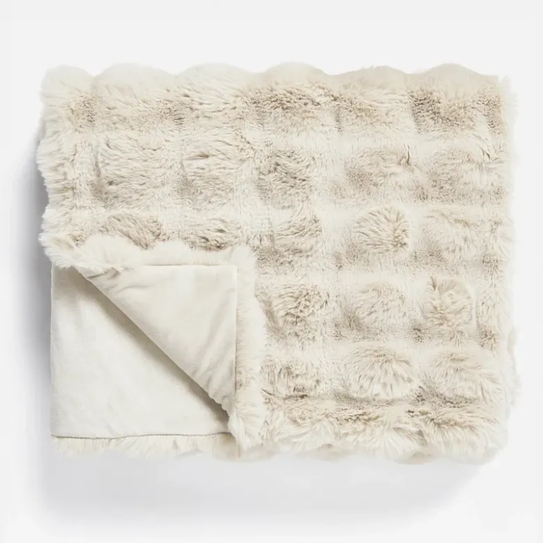 Plaid Pom Rabbit Fur - Beige