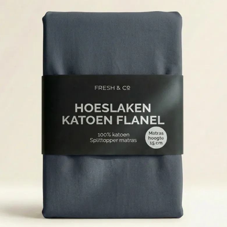 Splittopper Hoeslaken Katoen Flanel - Navy