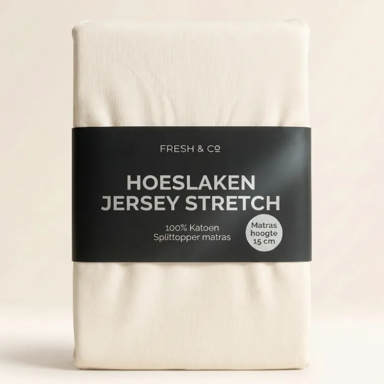 Splittopper Hoeslaken - Katoen Jersey Stretch - Crème