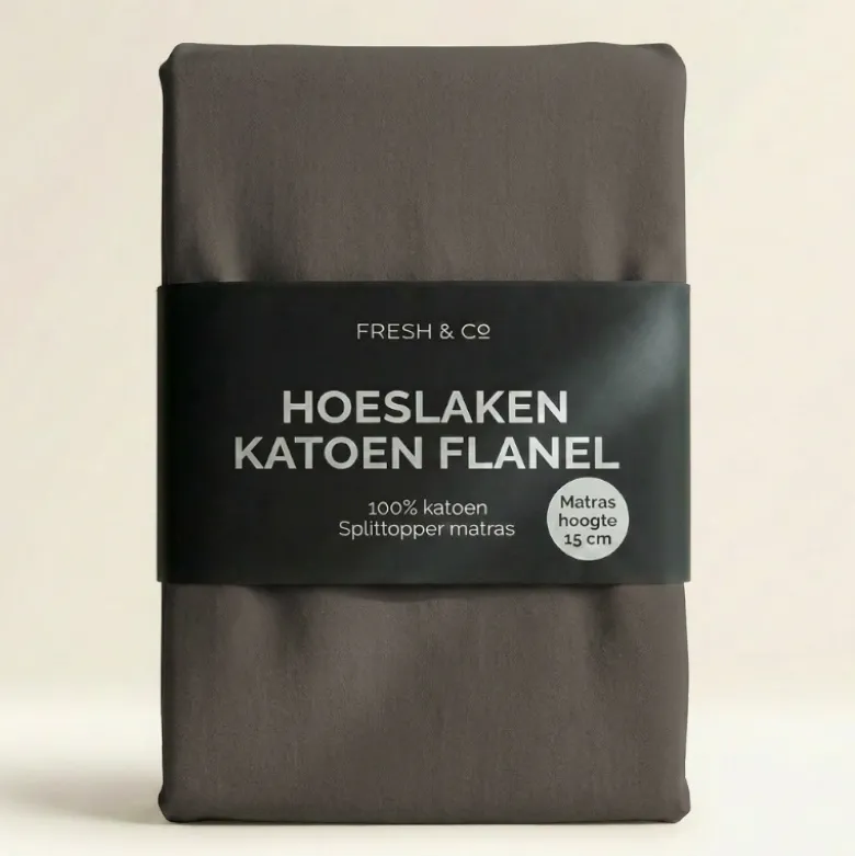 Splittopper Hoeslaken Katoen Flanel - Antraciet