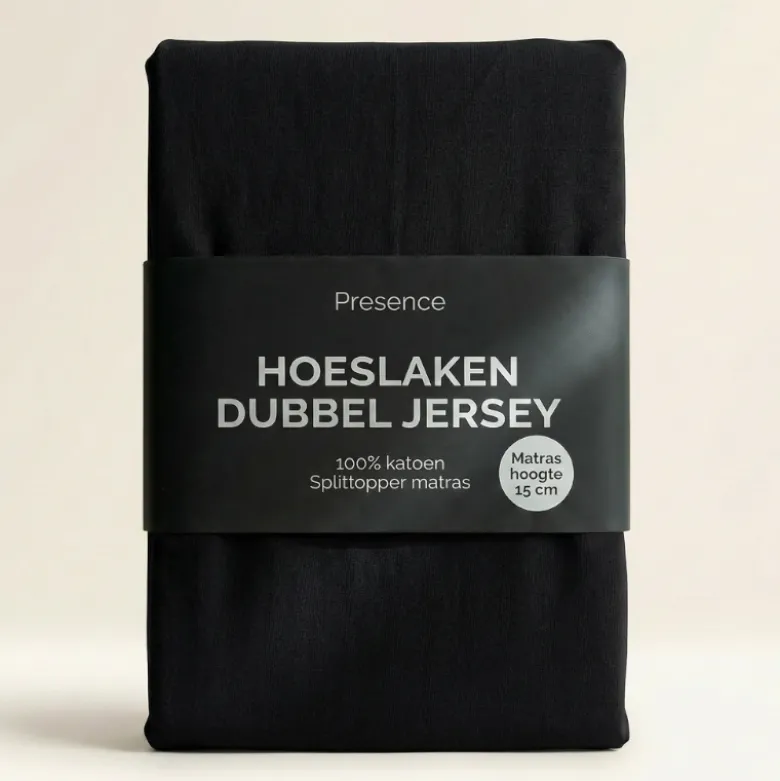 Splittopper Hoeslaken - Katoen Dubbel Jersey - Zwart