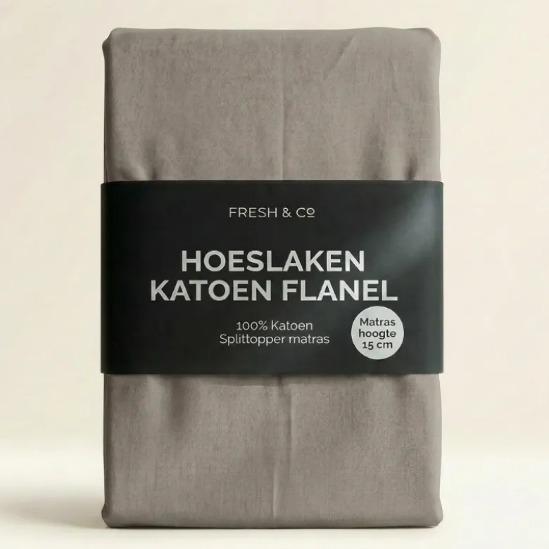 Splittopper Hoeslaken - Katoen Flanel - Grijs/Taupe