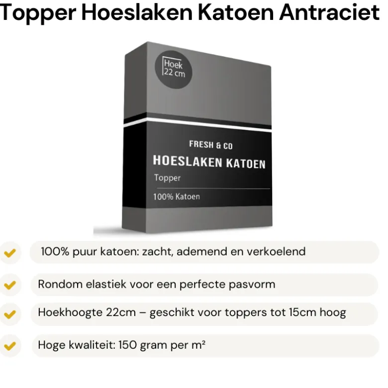 Topper Hoeslaken - Katoen - Antraciet